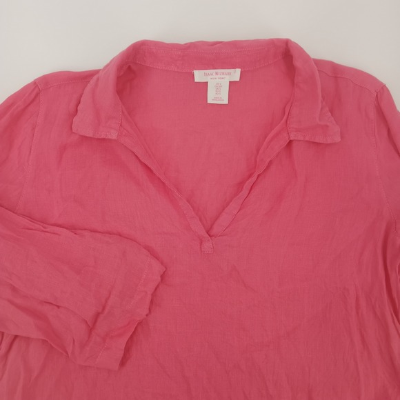 Isaac Mizrahi New York Tops - Isaac Mizrahi New York Pink 100%‎ Linen Split Neck Tunic Top Small RN75343